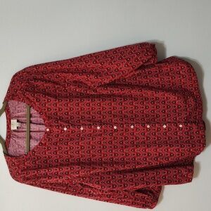 St John's Bay Peasant Blouse Size 2X Red & Black Fall Winter Christmas Holiday